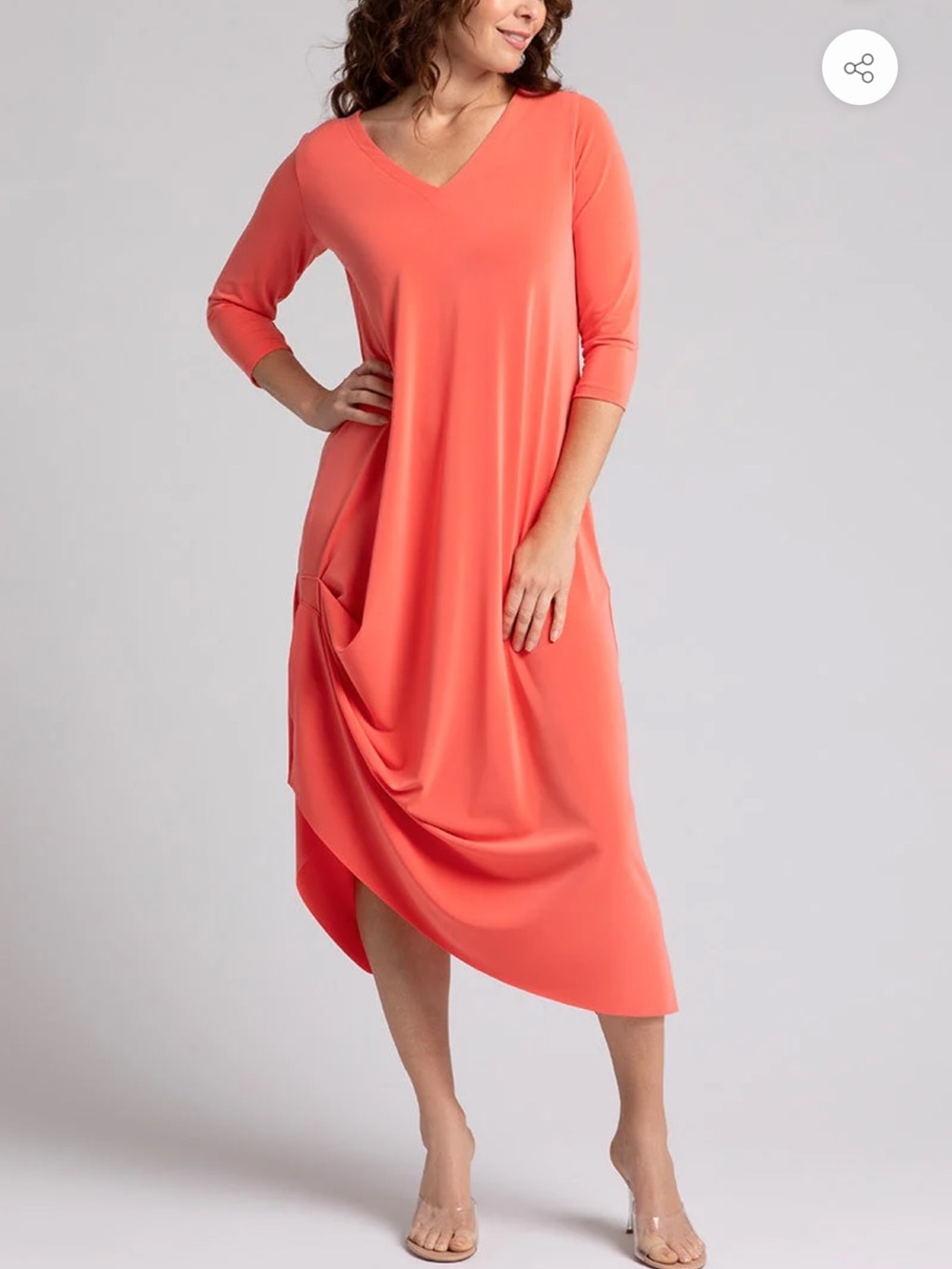 Reversible Sympli Coral Maxi Dress with Side Drape
